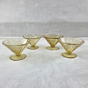4 Madrid Federal Depression Glass Dessert Sherbet Cup Amber/Yellow/Gold Cone